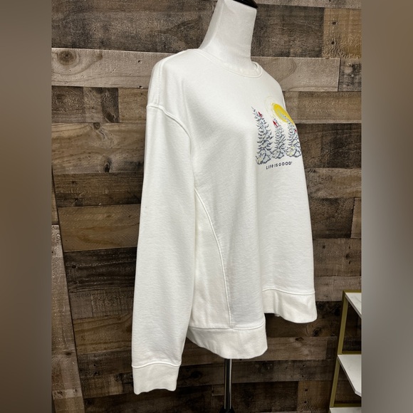 Life Is Good Cream Pine Trees & Sun Sweatshirt Size XL - Picture 4 of 6